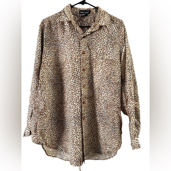 silk club Tops - Cheetah silk long sleeve button down shirt